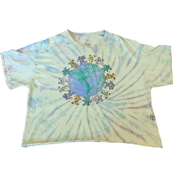 Grateful Dead Dancing Bears Reduce Reuse Recycle Shirt Boxy Crop Festival Boho - Picture 1 of 5